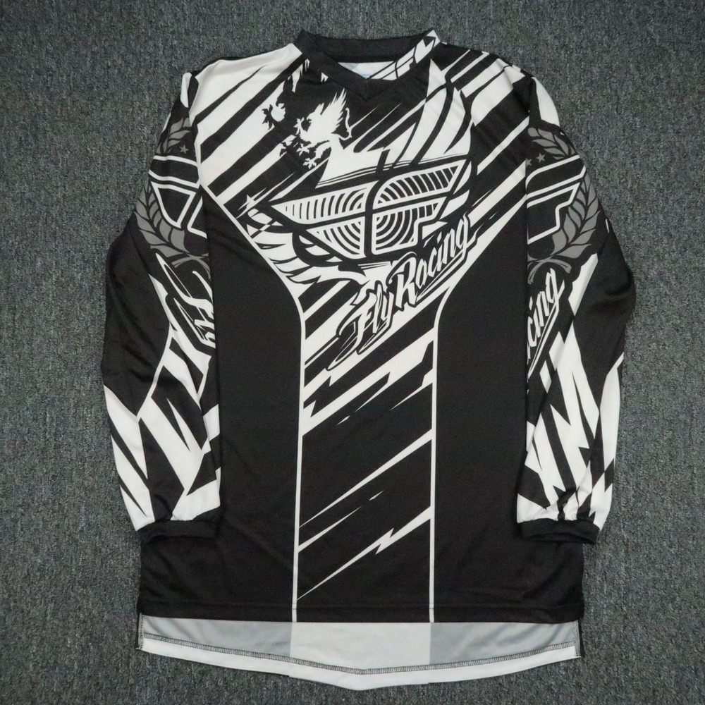 Fly Racing Shirt Mens Large Black White F16 Graphic Long Sleeve Motocross